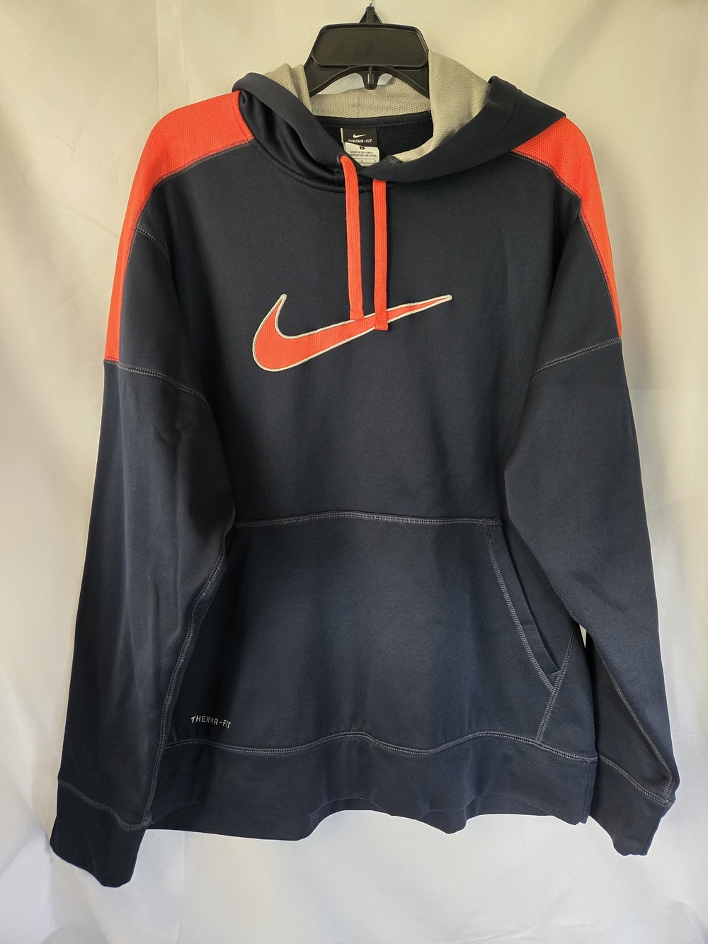 Nike Navy Pullover Hoodie with Orange Swoosh and Accents